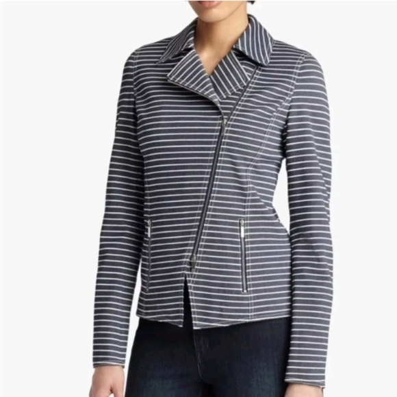 Lafayette 148 Julius Striped Denim Twill Jacket 8 - Picture 1 of 10